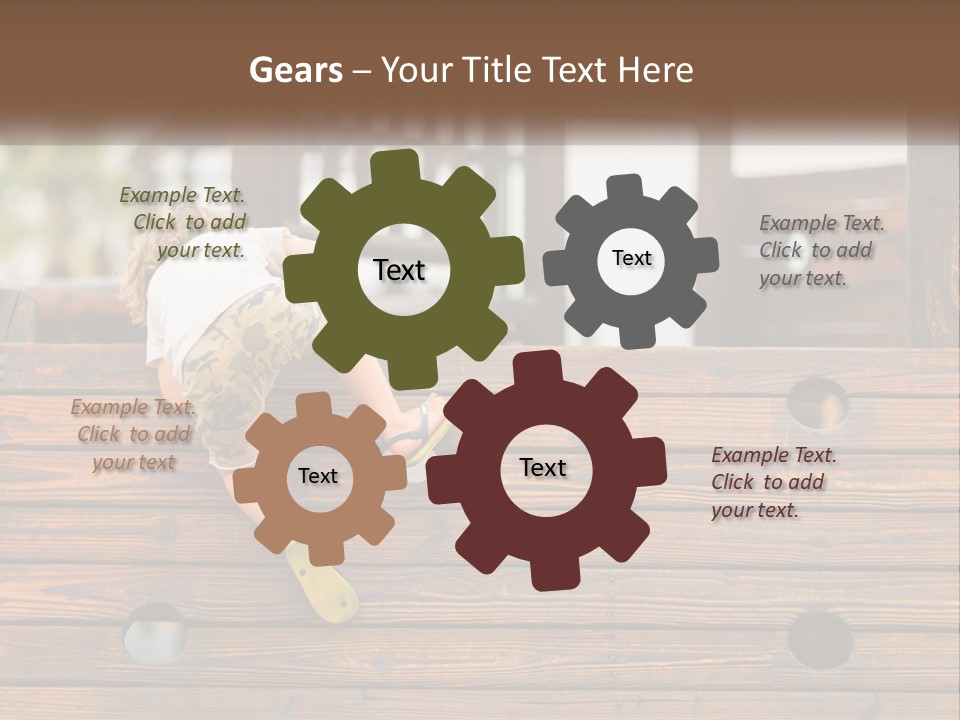 A Young Child Climbing Up A Wooden Slide PowerPoint Template