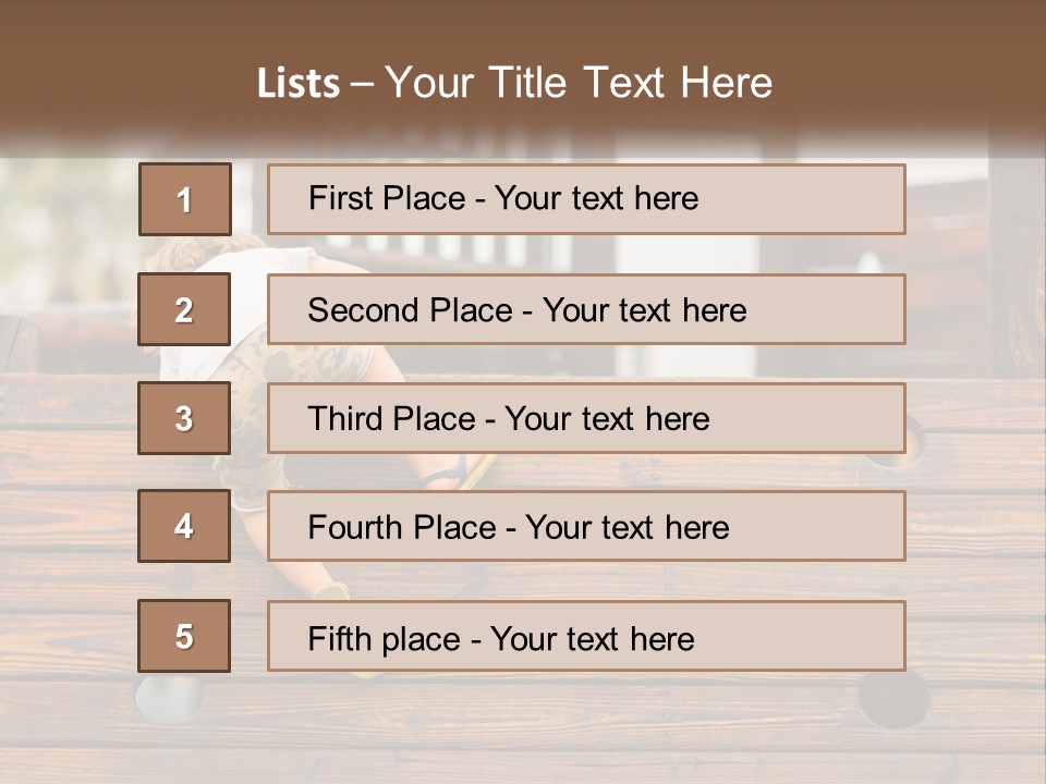 A Young Child Climbing Up A Wooden Slide PowerPoint Template