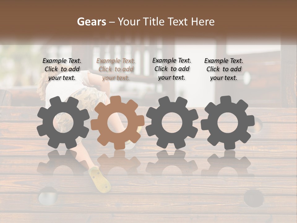 A Young Child Climbing Up A Wooden Slide PowerPoint Template