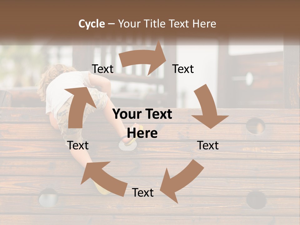 A Young Child Climbing Up A Wooden Slide PowerPoint Template