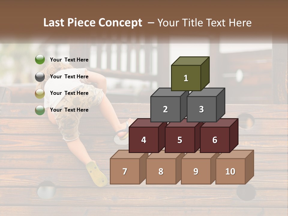 A Young Child Climbing Up A Wooden Slide PowerPoint Template