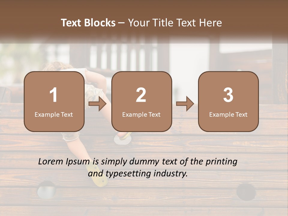 A Young Child Climbing Up A Wooden Slide PowerPoint Template