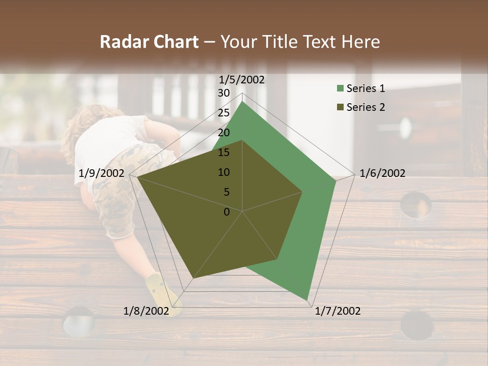 A Young Child Climbing Up A Wooden Slide PowerPoint Template