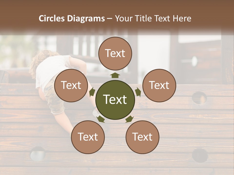 A Young Child Climbing Up A Wooden Slide PowerPoint Template