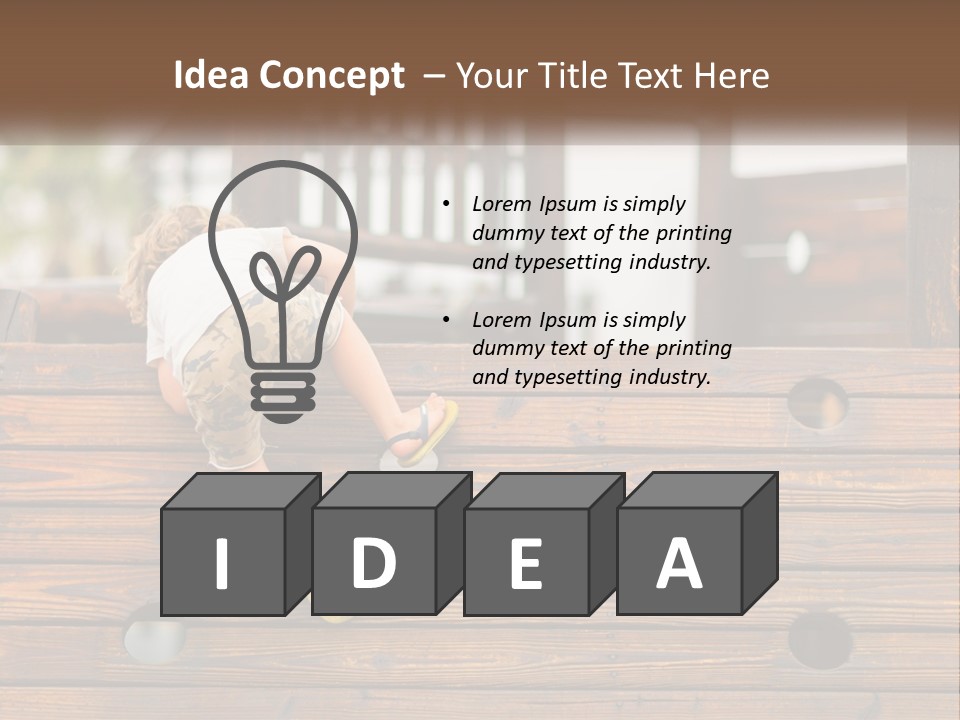 A Young Child Climbing Up A Wooden Slide PowerPoint Template