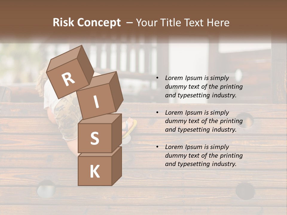 A Young Child Climbing Up A Wooden Slide PowerPoint Template