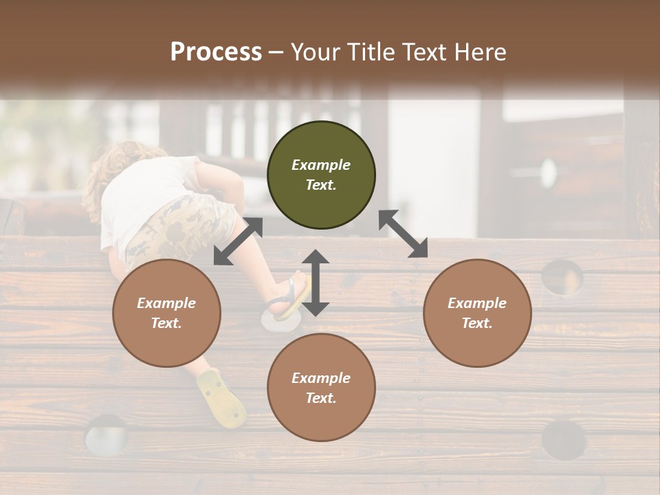 A Young Child Climbing Up A Wooden Slide PowerPoint Template