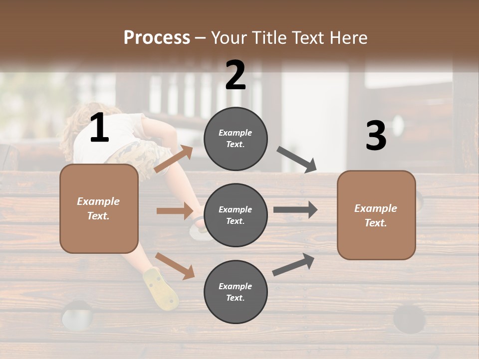 A Young Child Climbing Up A Wooden Slide PowerPoint Template