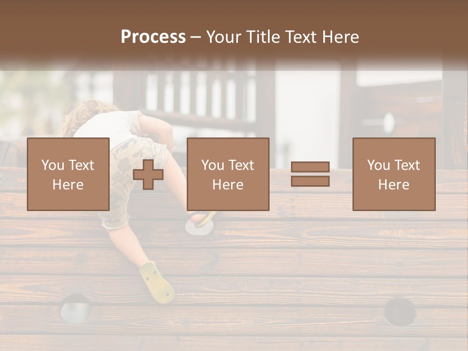 A Young Child Climbing Up A Wooden Slide PowerPoint Template
