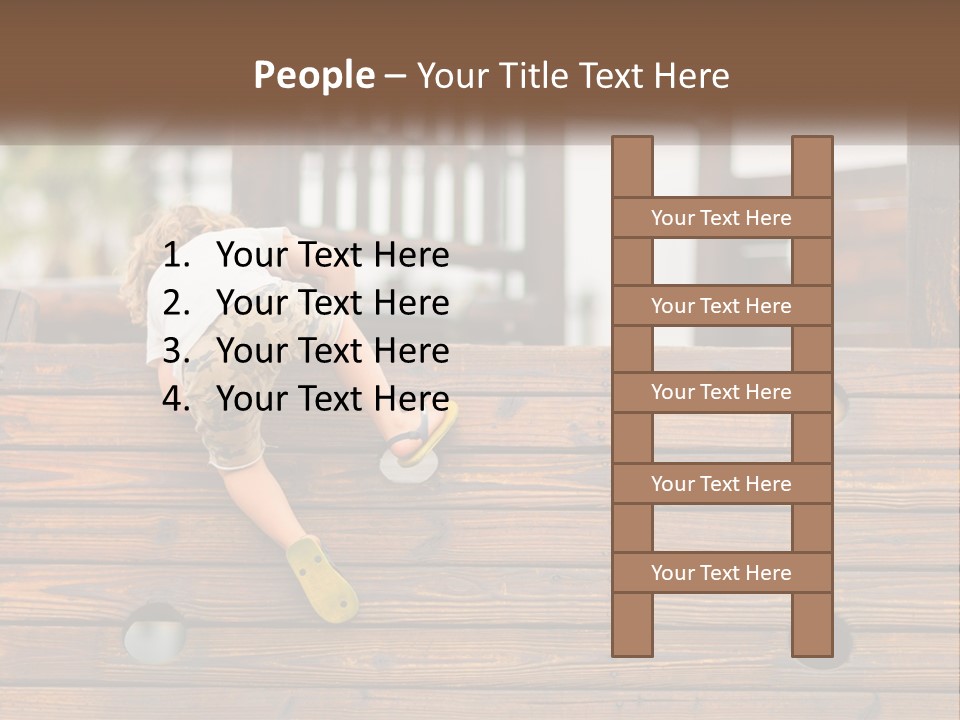 A Young Child Climbing Up A Wooden Slide PowerPoint Template