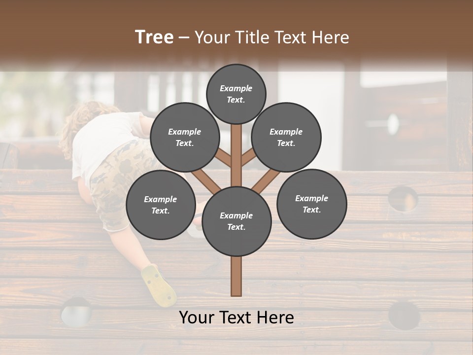 A Young Child Climbing Up A Wooden Slide PowerPoint Template