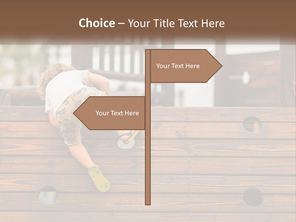 A Young Child Climbing Up A Wooden Slide PowerPoint Template