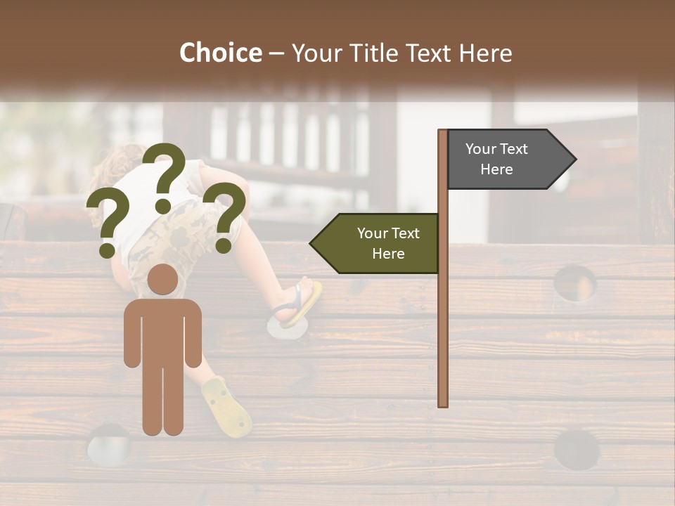 A Young Child Climbing Up A Wooden Slide PowerPoint Template