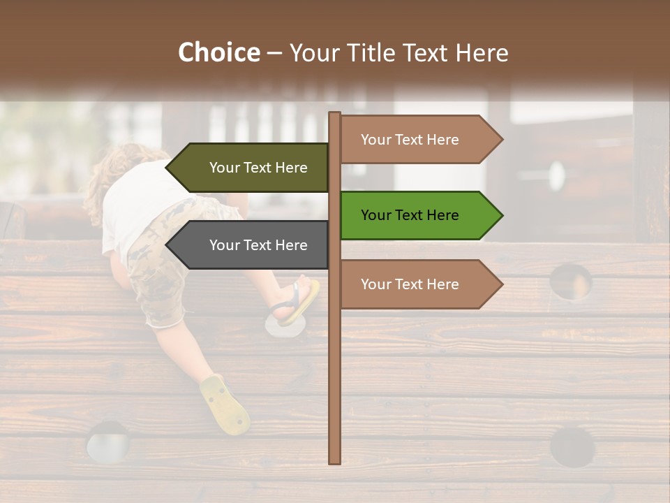 A Young Child Climbing Up A Wooden Slide PowerPoint Template