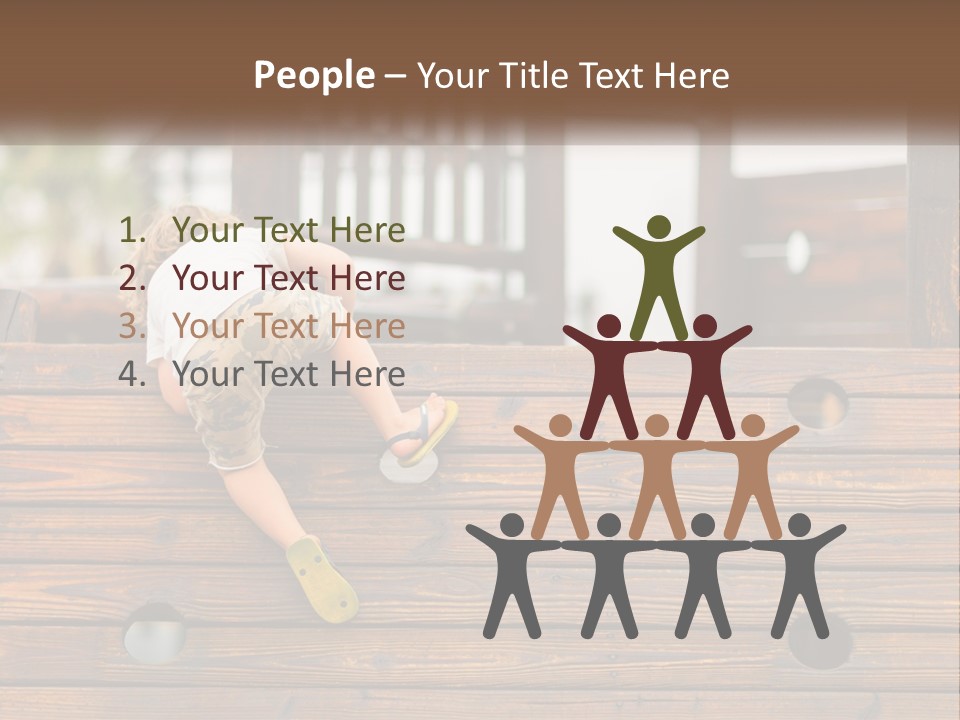 A Young Child Climbing Up A Wooden Slide PowerPoint Template