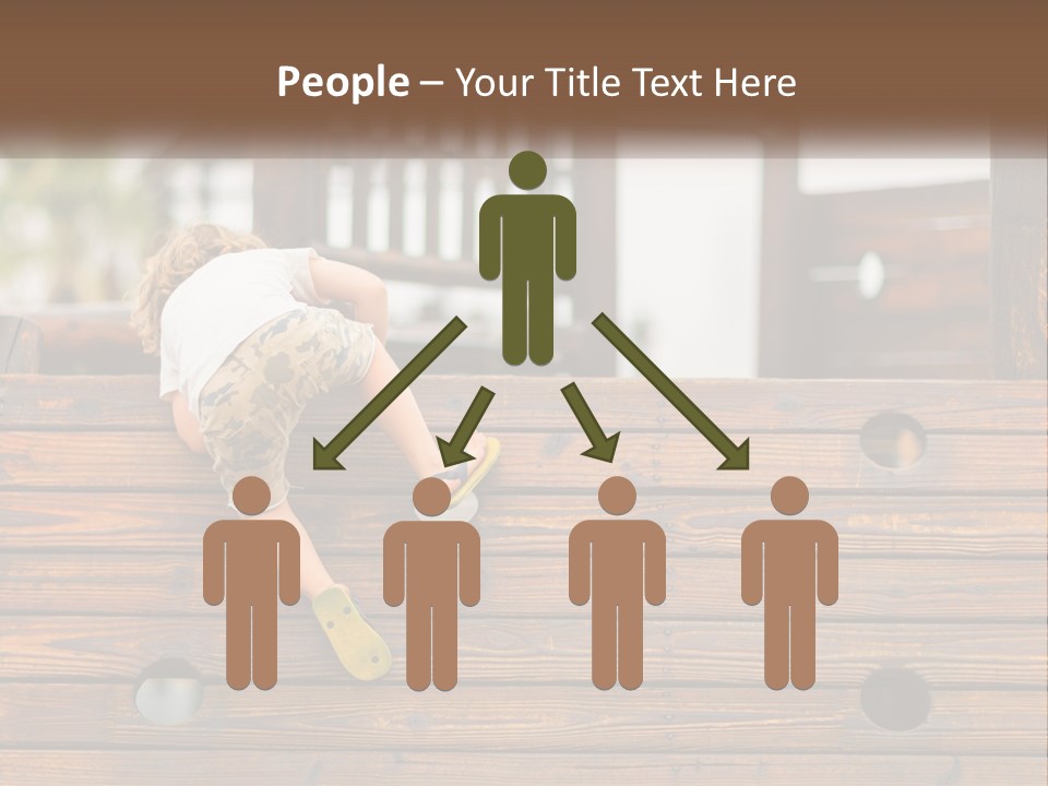 A Young Child Climbing Up A Wooden Slide PowerPoint Template