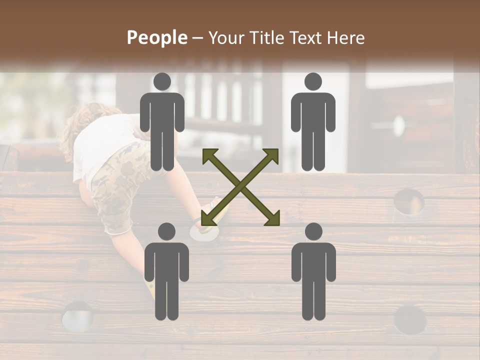 A Young Child Climbing Up A Wooden Slide PowerPoint Template