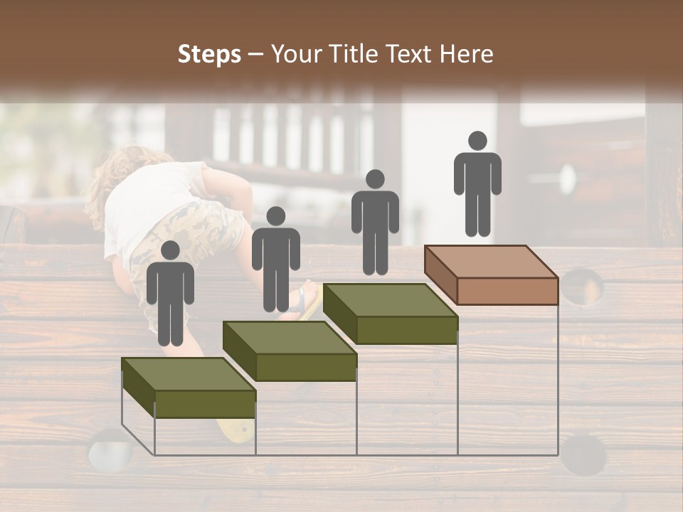 A Young Child Climbing Up A Wooden Slide PowerPoint Template