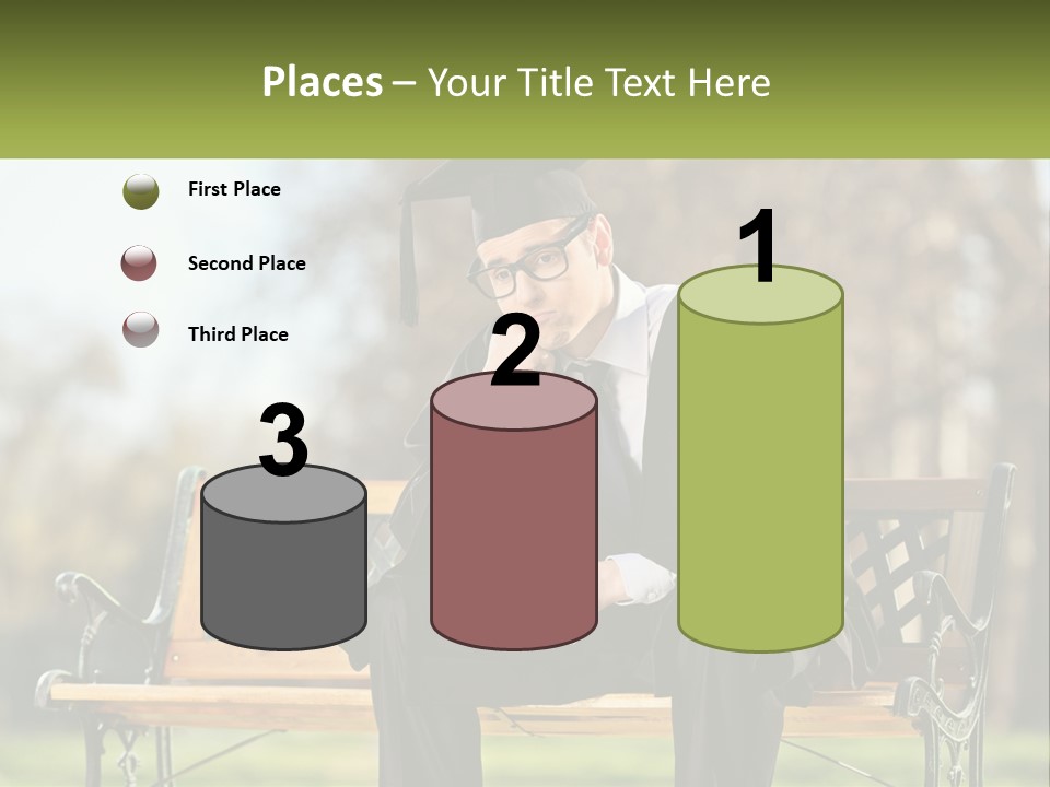 A Man In A Graduation Gown Sitting On A Bench PowerPoint Template