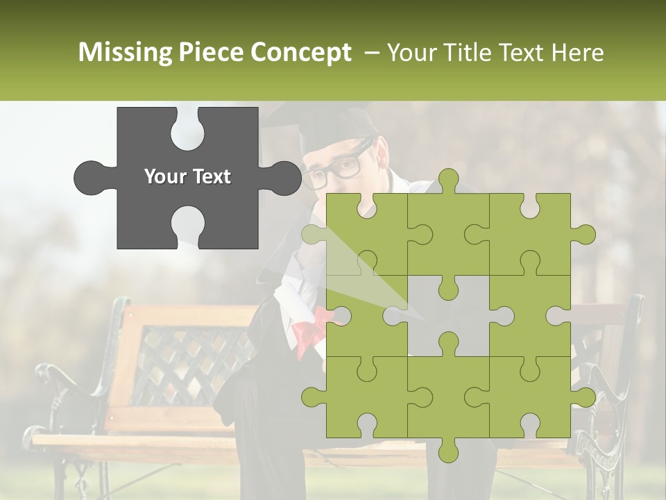 A Man In A Graduation Gown Sitting On A Bench PowerPoint Template