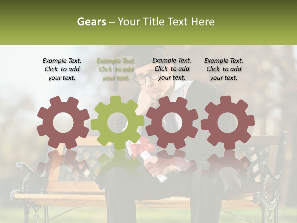 A Man In A Graduation Gown Sitting On A Bench PowerPoint Template