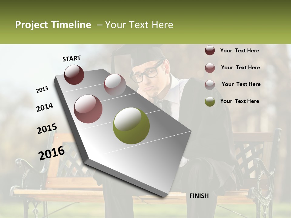 A Man In A Graduation Gown Sitting On A Bench PowerPoint Template