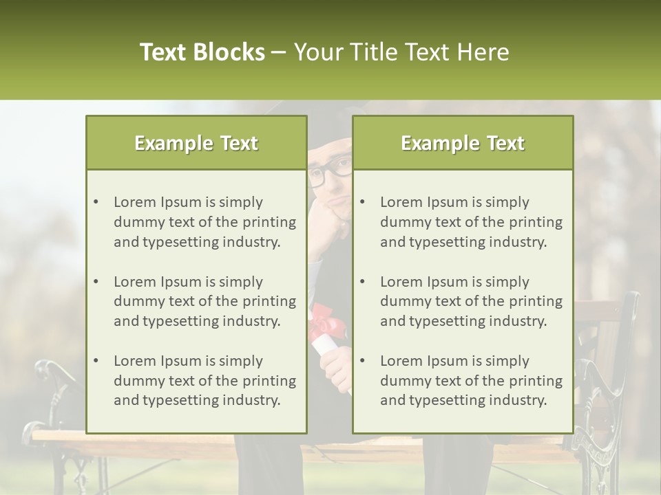 A Man In A Graduation Gown Sitting On A Bench PowerPoint Template