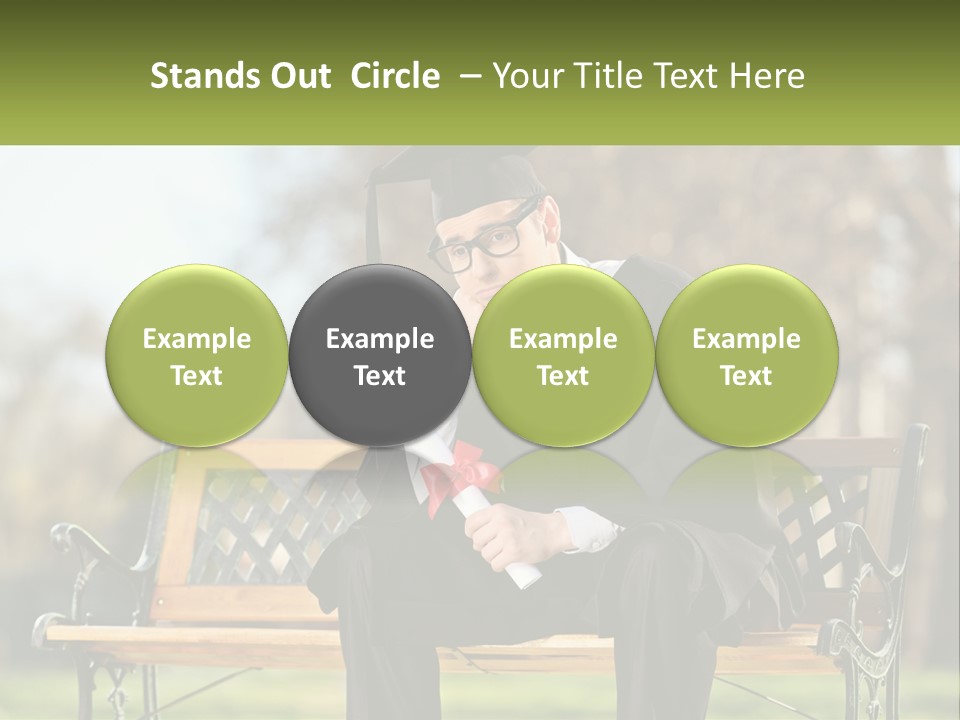 A Man In A Graduation Gown Sitting On A Bench PowerPoint Template