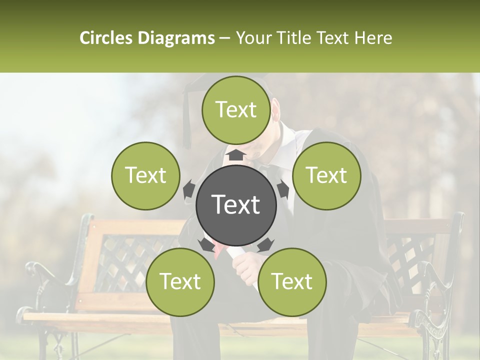 A Man In A Graduation Gown Sitting On A Bench PowerPoint Template