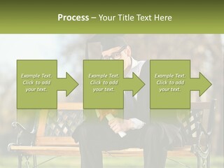 A Man In A Graduation Gown Sitting On A Bench PowerPoint Template