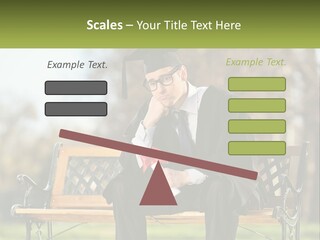 A Man In A Graduation Gown Sitting On A Bench PowerPoint Template