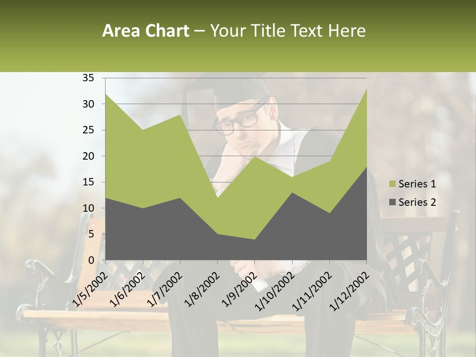 A Man In A Graduation Gown Sitting On A Bench PowerPoint Template