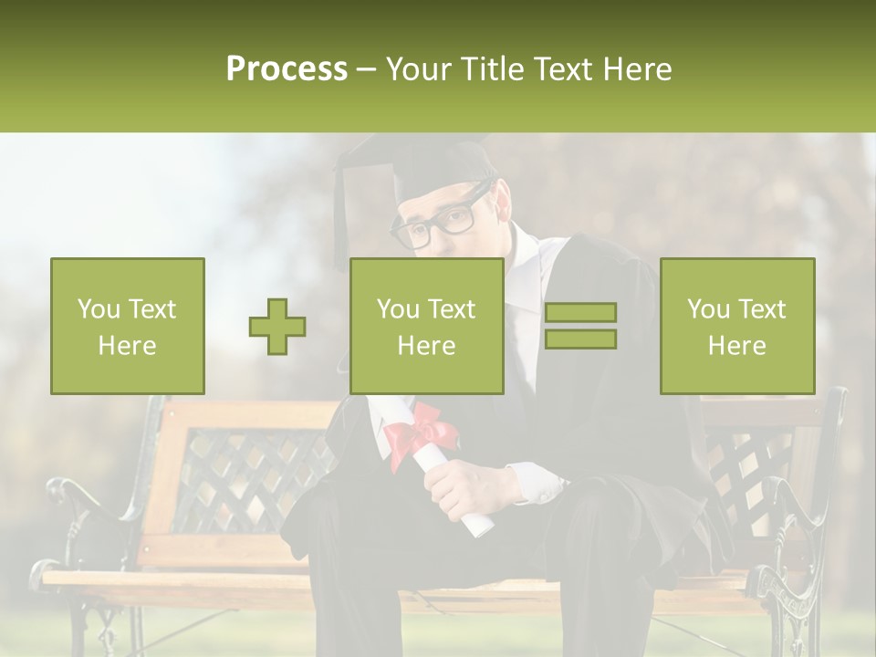 A Man In A Graduation Gown Sitting On A Bench PowerPoint Template