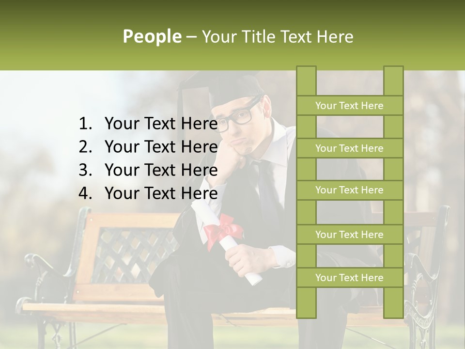 A Man In A Graduation Gown Sitting On A Bench PowerPoint Template