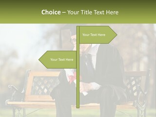 A Man In A Graduation Gown Sitting On A Bench PowerPoint Template