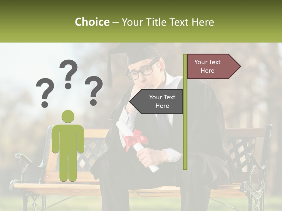 A Man In A Graduation Gown Sitting On A Bench PowerPoint Template