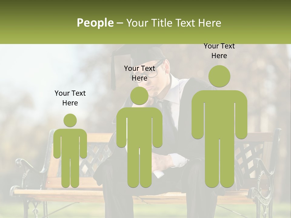 A Man In A Graduation Gown Sitting On A Bench PowerPoint Template