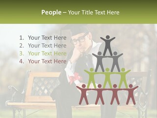 A Man In A Graduation Gown Sitting On A Bench PowerPoint Template