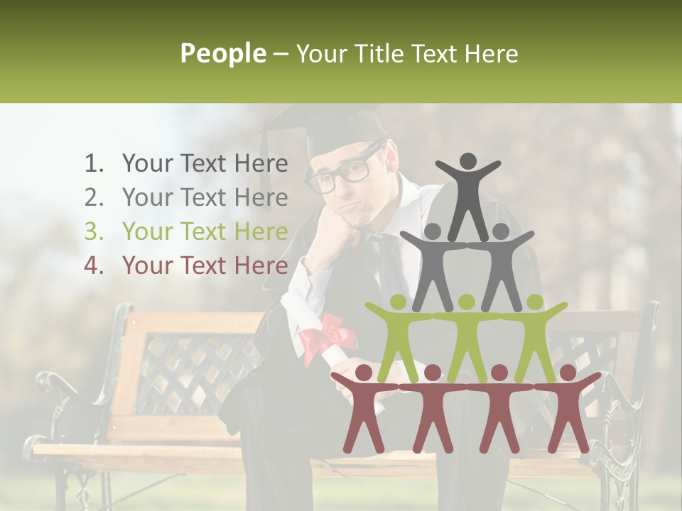 A Man In A Graduation Gown Sitting On A Bench PowerPoint Template