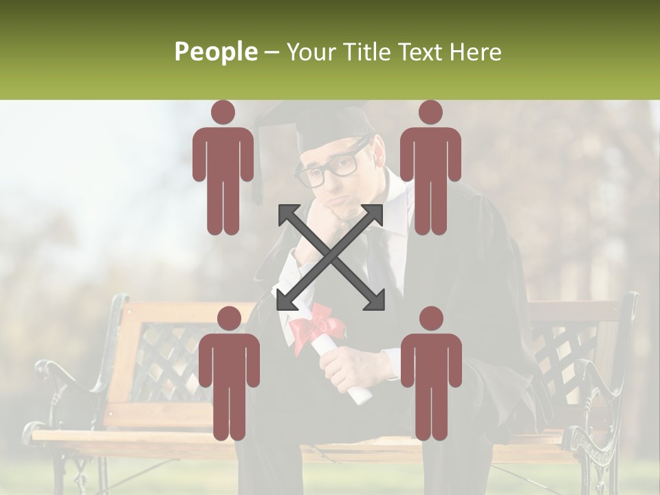 A Man In A Graduation Gown Sitting On A Bench PowerPoint Template