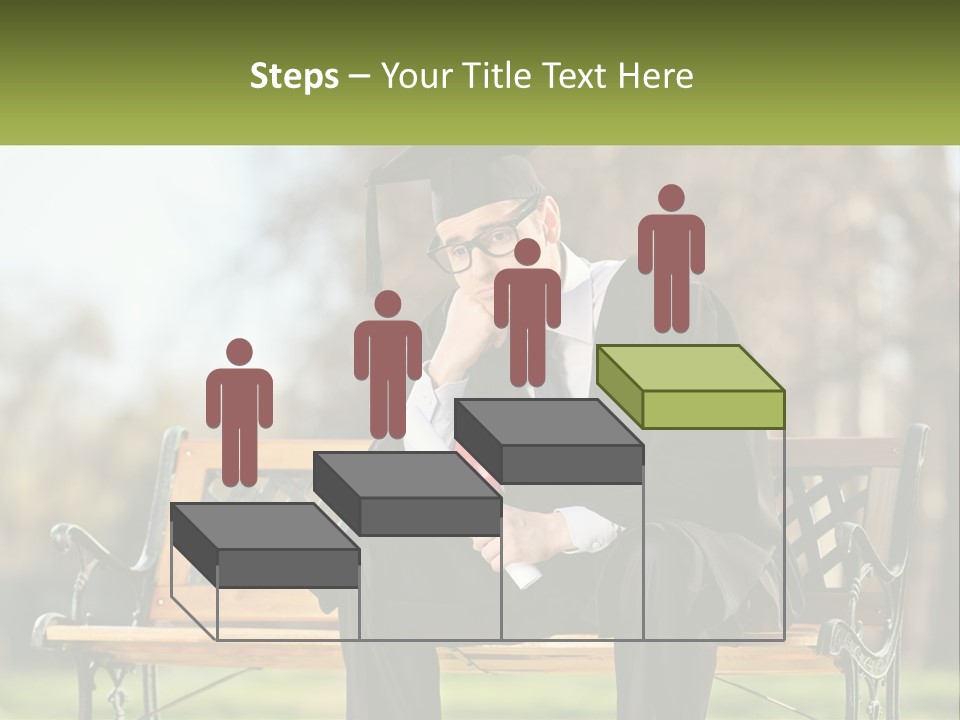 A Man In A Graduation Gown Sitting On A Bench PowerPoint Template