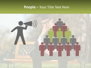 A Man In A Graduation Gown Sitting On A Bench PowerPoint Template