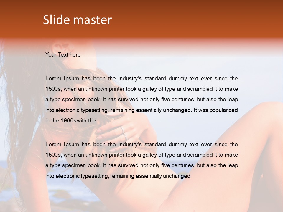 A Woman Is Sitting On The Beach With Her Hair Blowing In The Wind PowerPoint Template