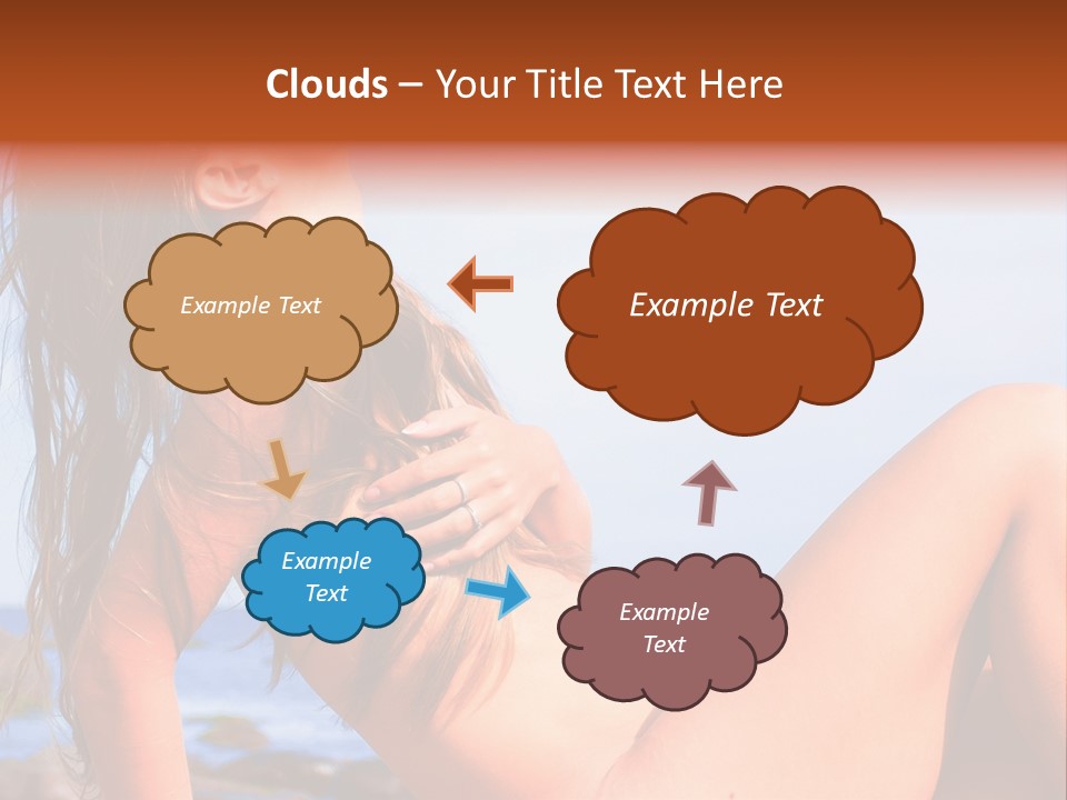 A Woman Is Sitting On The Beach With Her Hair Blowing In The Wind PowerPoint Template