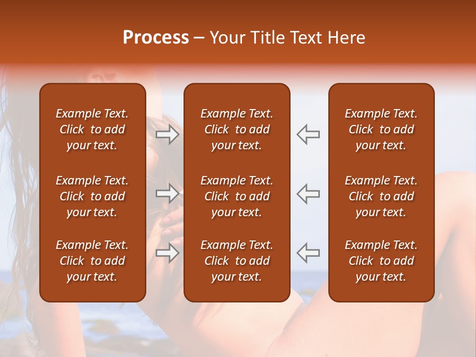 A Woman Is Sitting On The Beach With Her Hair Blowing In The Wind PowerPoint Template