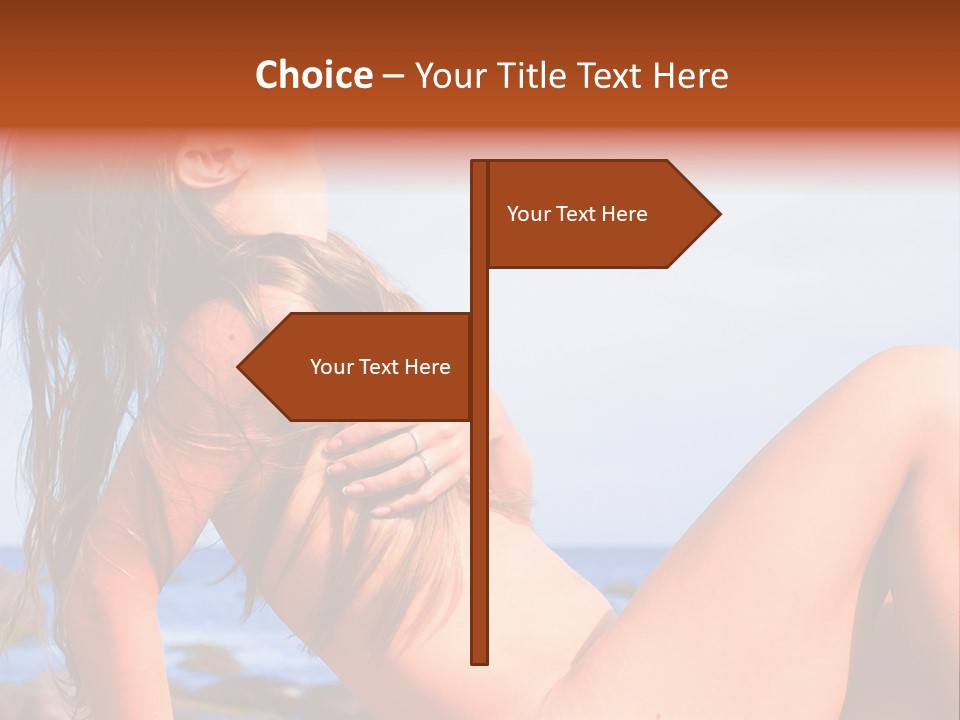 A Woman Is Sitting On The Beach With Her Hair Blowing In The Wind PowerPoint Template