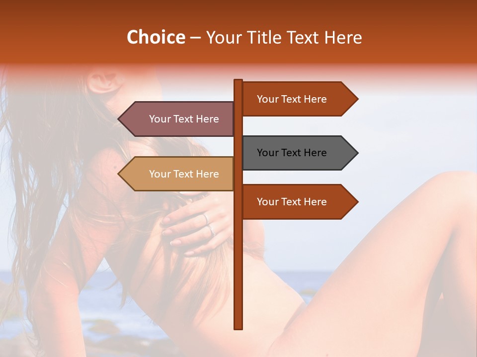 A Woman Is Sitting On The Beach With Her Hair Blowing In The Wind PowerPoint Template