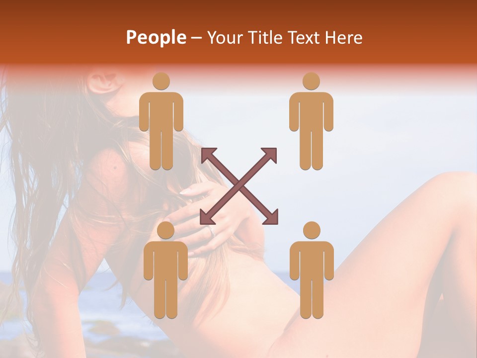 A Woman Is Sitting On The Beach With Her Hair Blowing In The Wind PowerPoint Template