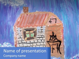 A Painting Of A House With A Cat Sitting On A Table PowerPoint Template