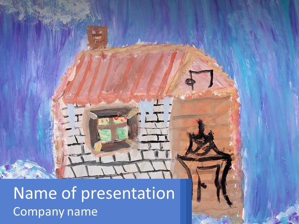 A Painting Of A House With A Cat Sitting On A Table PowerPoint Template